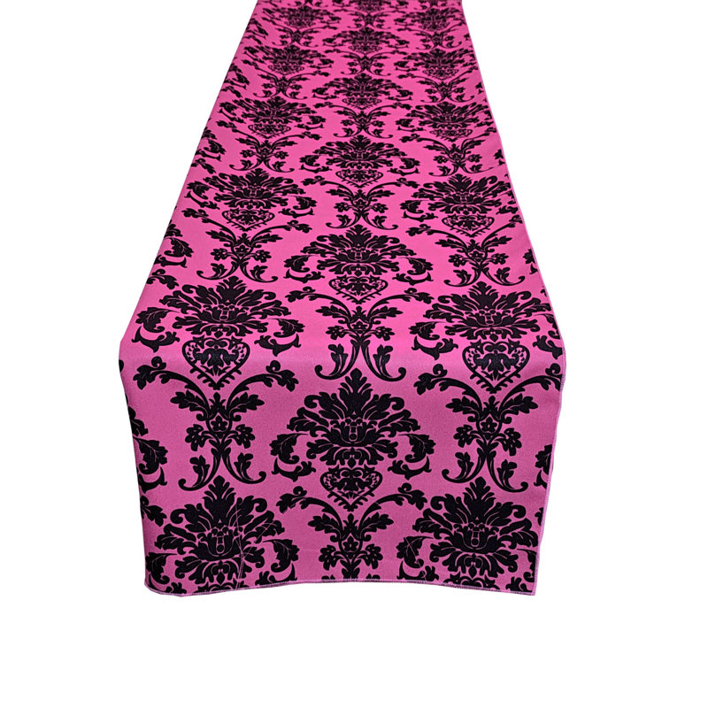 Poplin Damask Table Runner, Fuchsia, 90" L x 12" W