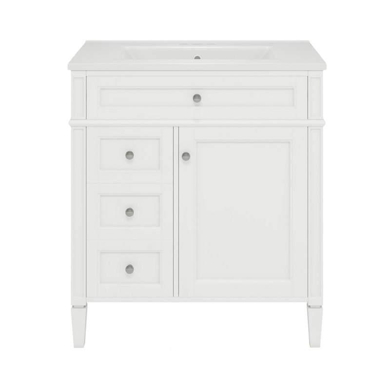 Meuble-lavabo de 30 po avec lavabo supérieur, meuble-lavabo moderne avec 2 tiroirs et tiroir escamotable, meuble-lavabo simple