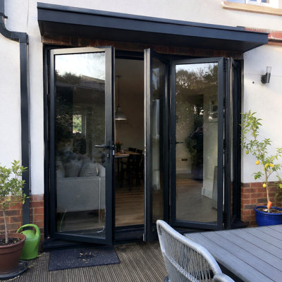 Black Patio Door 144"W x 80"H Lowe glass Left OutSwing Bifold Aluminum Folding(3+1)