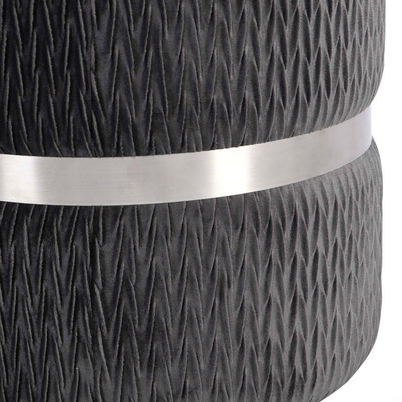 Velvet Round Ottoman With Storage, Gray/Silver