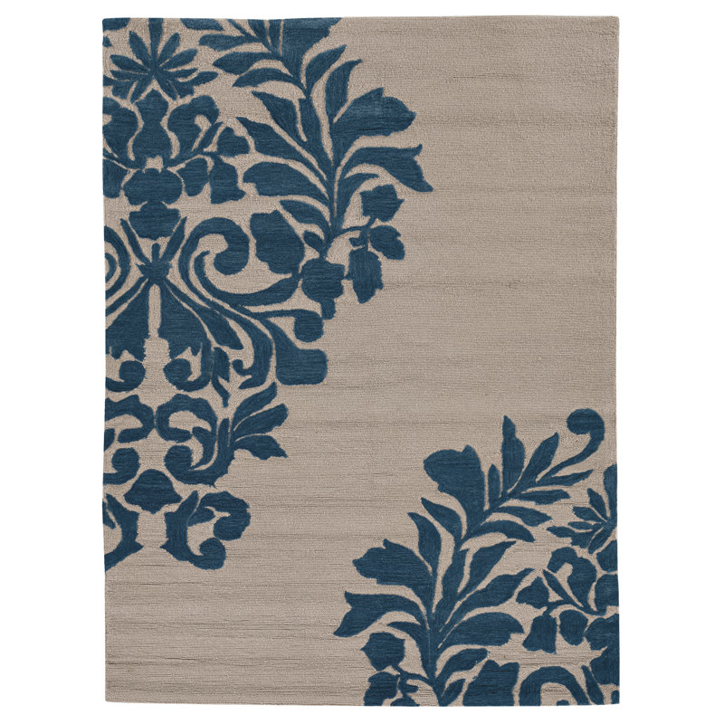 Tapis fait main Equelle ivoire et cobalt, Rectangle 8 pi x 10 pi