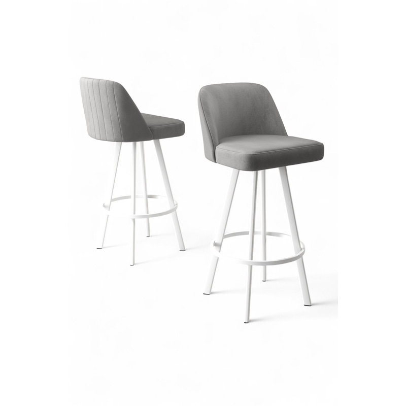 Ensemble de tabourets de bar modernes (4 pièces), gris et blanc, 17,3 po x 41,3 po x 16,5 po | Structure 100% métal, tissu BabyFace, pivotant à 360 °, siège en mousse 28 pouces, parfait pour les espaces de cuisine et de salle à manger, design scandinave élégant