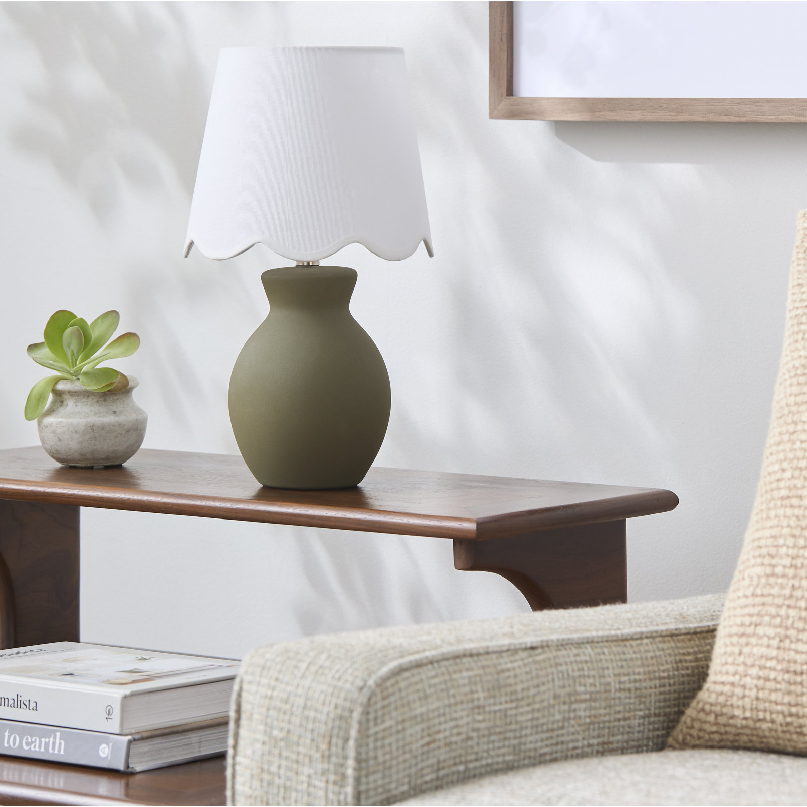 Momsen Scallop Ceramic Table Lamp, Green, White, 15"H x 8"W x 8"D