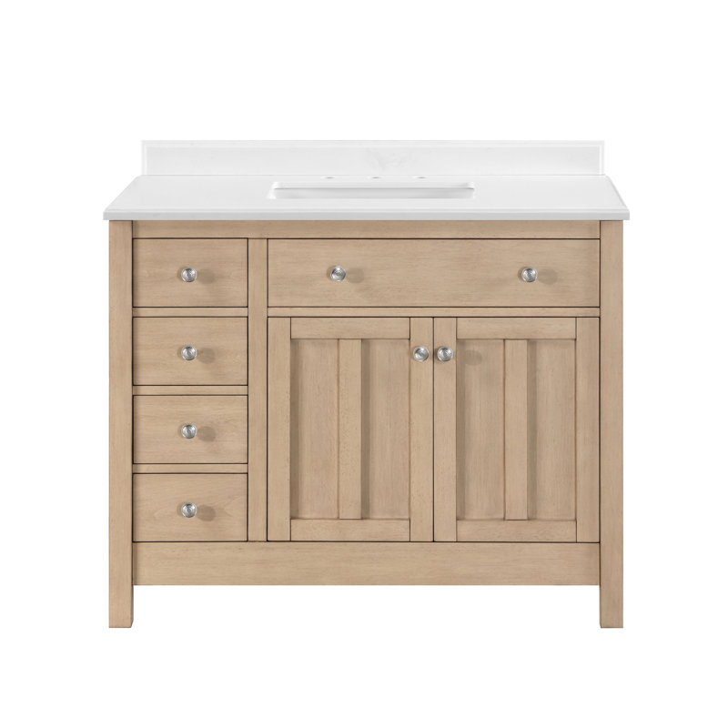 Newcastle 42" Sahara Birch Single Sink Bathroom Vanity with White Marble Top