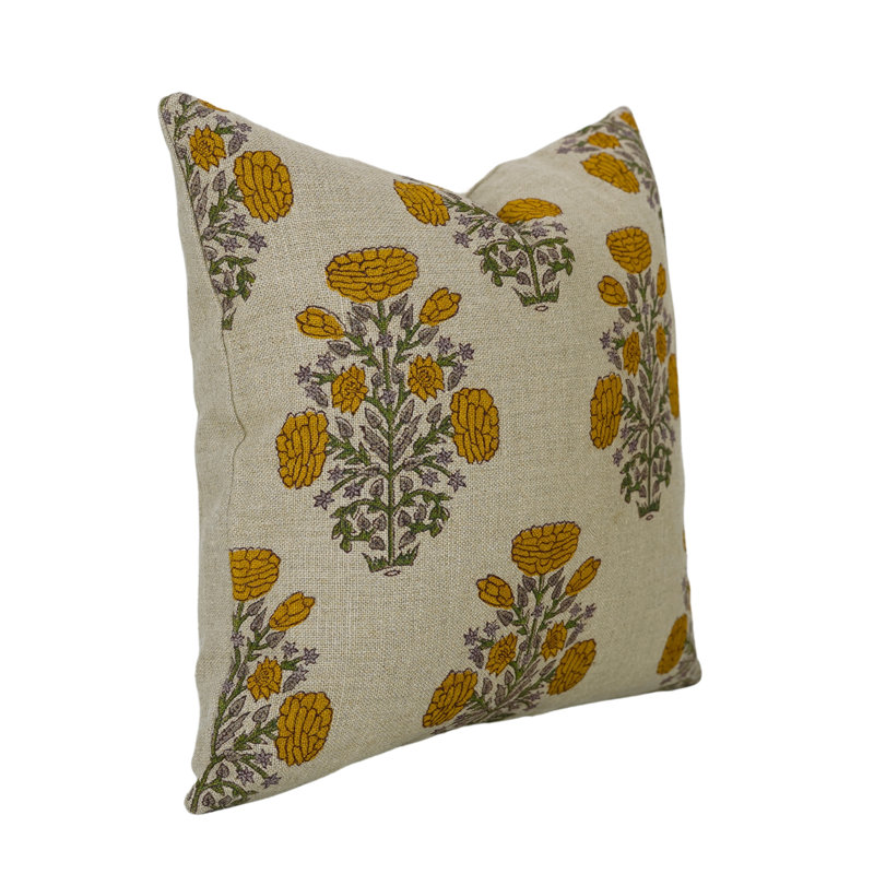 Housse de coussin d'intérieur / extérieur Floral Linen, 20 po x 20 po, Jaune floral 3, Carré
