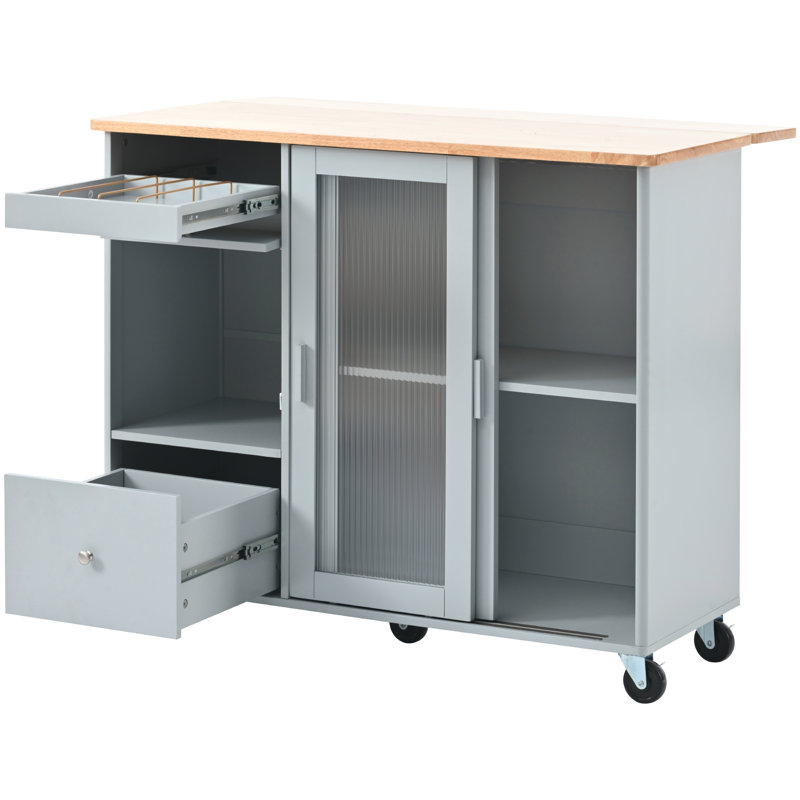 Versatile Kitchen Island with Multiple Features for Enhanced Functionality, Gray Blue