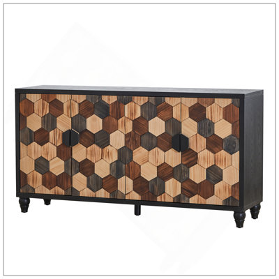 Distressed Storage Cabinet With Honeycomb Pattern, Modern Accent Cabinet With Doors For Entryway Buffet Sideboard Living Room Sideboard