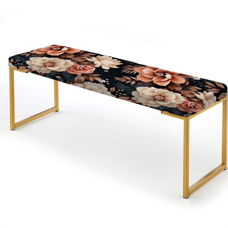 Classic Vintage Pink Garden Melodies - Floral Upholstered Gold Bench