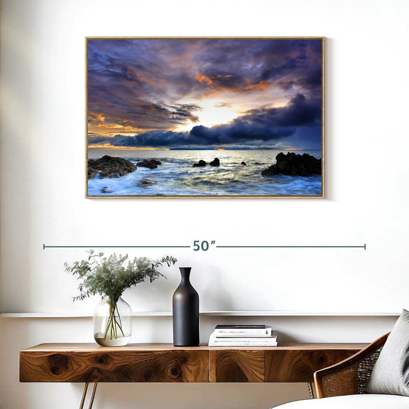 Storm At Cannon Beach, Floating Frame Natural Wood, 37" X 25"