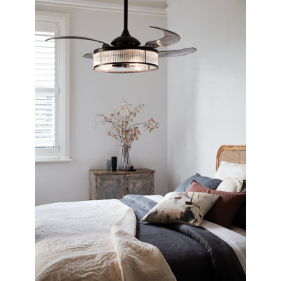 Corbelle 48" Retractable Blade Ceiling Fan with Light and Remote, Modern Fandelier Ceiling Fan, Patented Design Technology, Stronger Thicker Blades, Antique Black