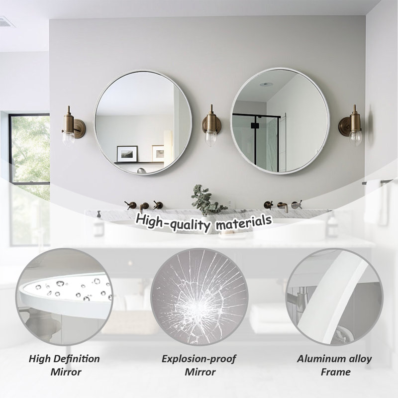 Miroir mural rond pour salle de bain, chambre à coucher, meuble-lavabo, 30 po x 30 po