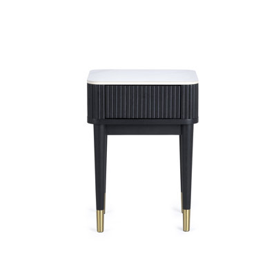 Auman Black Fluted Stone Top Lamp Table With Drawer