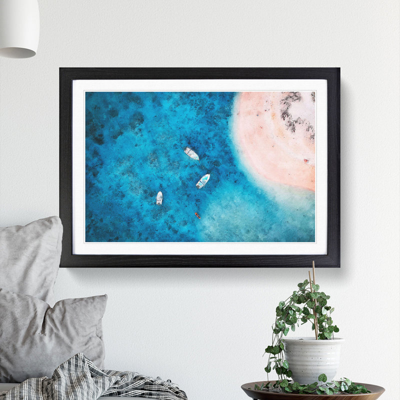 Boats Painting - Single Picture Frame Print on MDF, Black, 24cm H x 33cm W x 2cm D