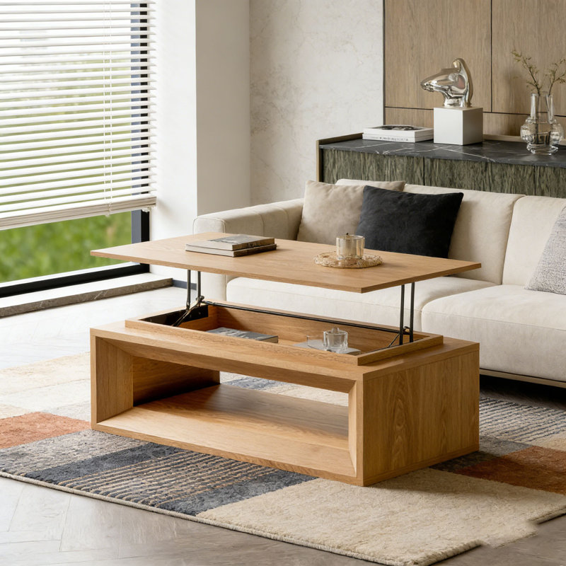 Table basse à plateau relevable 43,3 po avec rangement, Bois naturel
