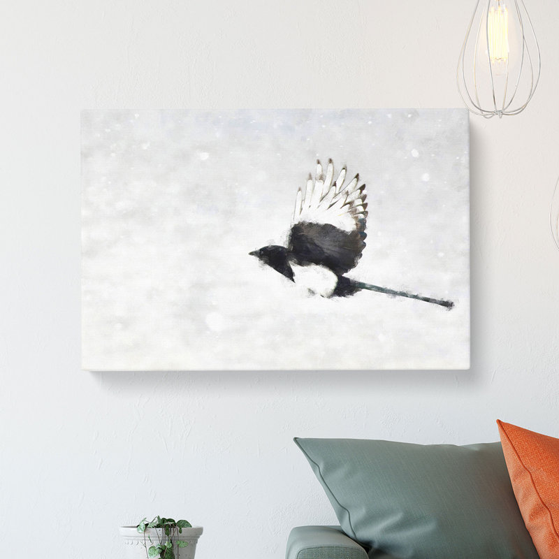 Magpie In Flight - Wrapped Canvas, 60cm H x 91cm W x 3cm D