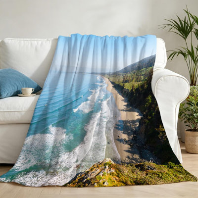 Jeté bleu en flanelle de polaire ultra douce, matin sur un côté