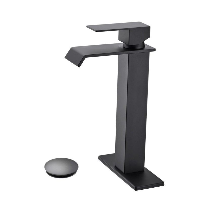 Single Handle Bathroom Vanity Sink Faucet with Waterfall Spout, Matte Black