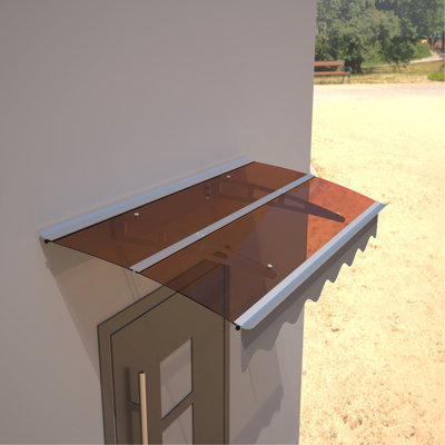 Auvent de porte de la série Series en tôle de polycarbonate solide de 0,137 pouce d'épaisseur et en alliage d'aluminium avec cantonnière de taille 59 po de largeur x 34 po de profondeur pour maison en béton.