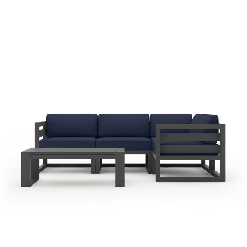 Avion 5 Piece Sectional Set - Black, Spectrum Indigo Sunbrella®, Slate