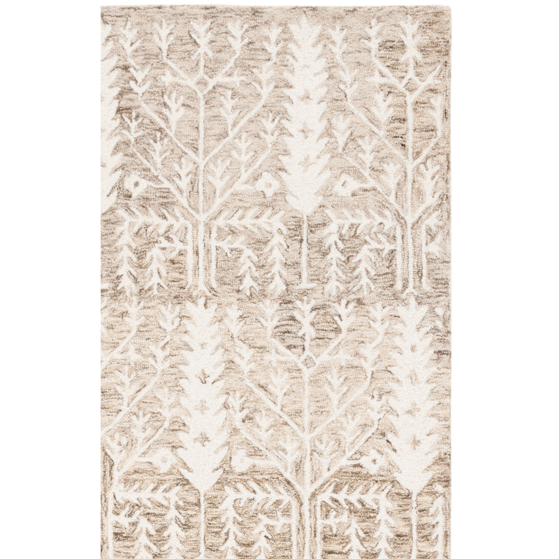 Tapis brun clair / ivoire en laine / coton touffeté à la main Jardin 852, Carré 6 pi