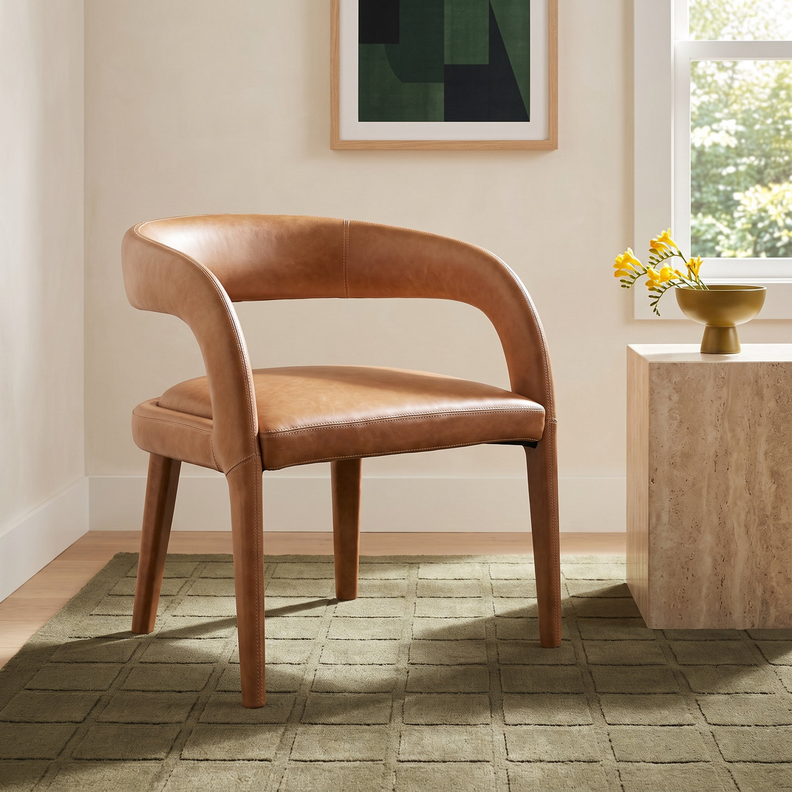 Piero Upholstered Armchair, Brown Genuine Leather