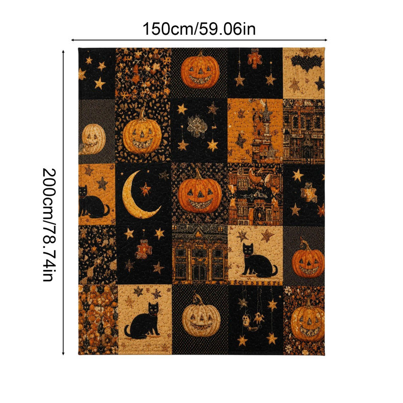 Décoration d'Halloween vintage : jeté matelassé en flanelle avec citrouille, motif citrouille, pour canapé., C