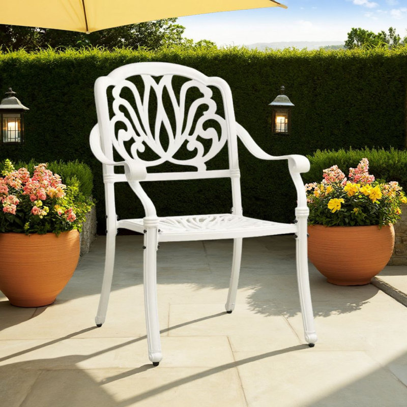 Ensemble de 2 chaises de patio d'extérieur, dossier à motif floral, aluminium blanc