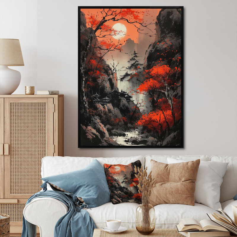 Lune de Sherburne et érable japonais III, H 44 po x l 34 po x P 1,5 po, Cadre flottant noir