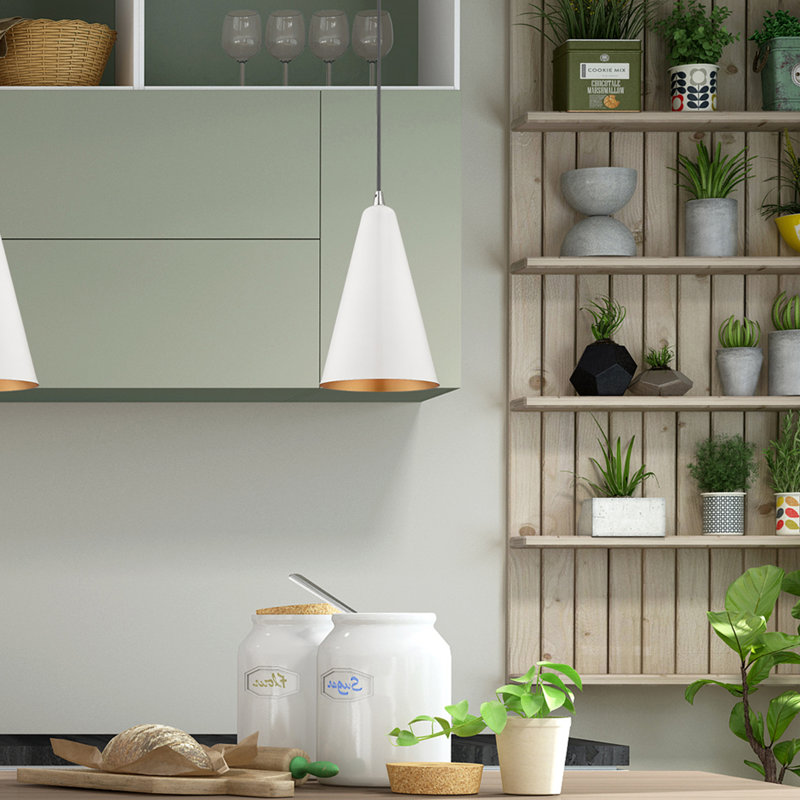 Luminaire suspendu conique à 1 lumière Carolan, Blanc brillant
