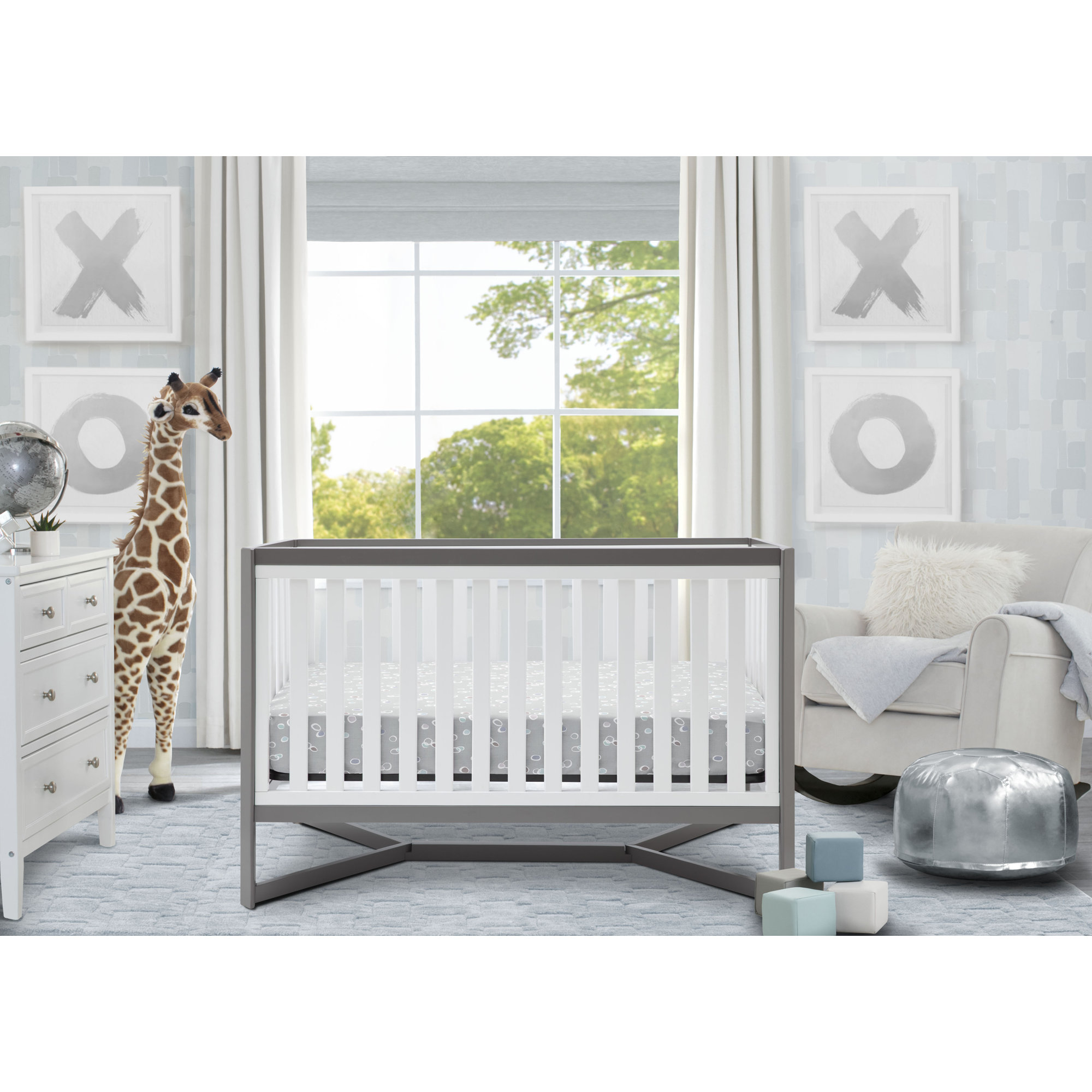 Tribeca 4-in-1 Convertible Crib, White/Gray