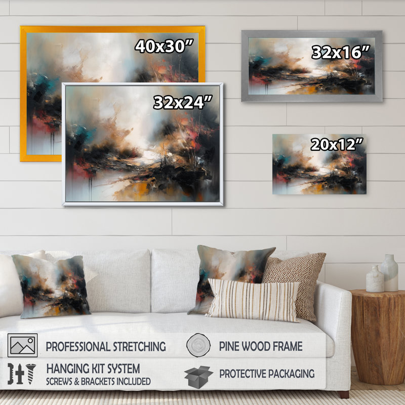 «Brown Abstracted Nature II», art abstrait sur toile, H 24 po x l 32 po x P 1 po, Cadre flottant noir
