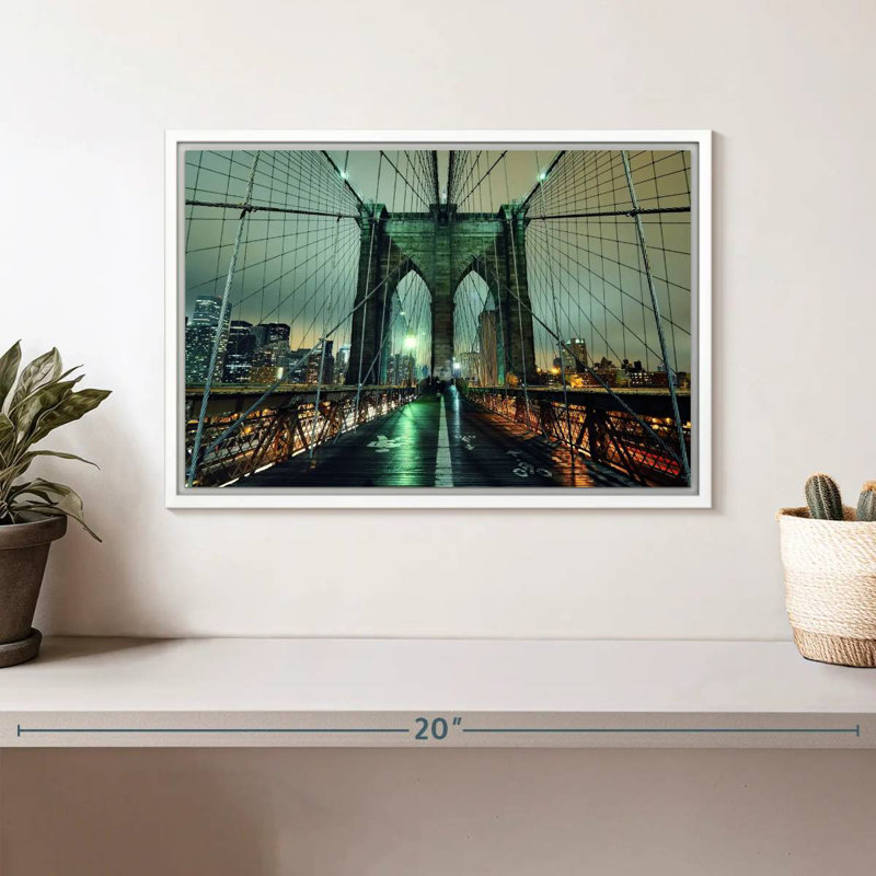 Brooklyn Bridge Nightfall, Cadre flottant blanc, 13 po x 9 po