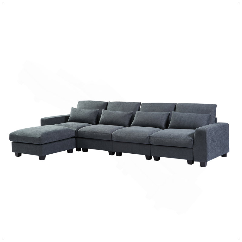 Grand canapé modulaire rembourré de plumes en L moderne, canapé convertible avec méridienne réversible pour le salon