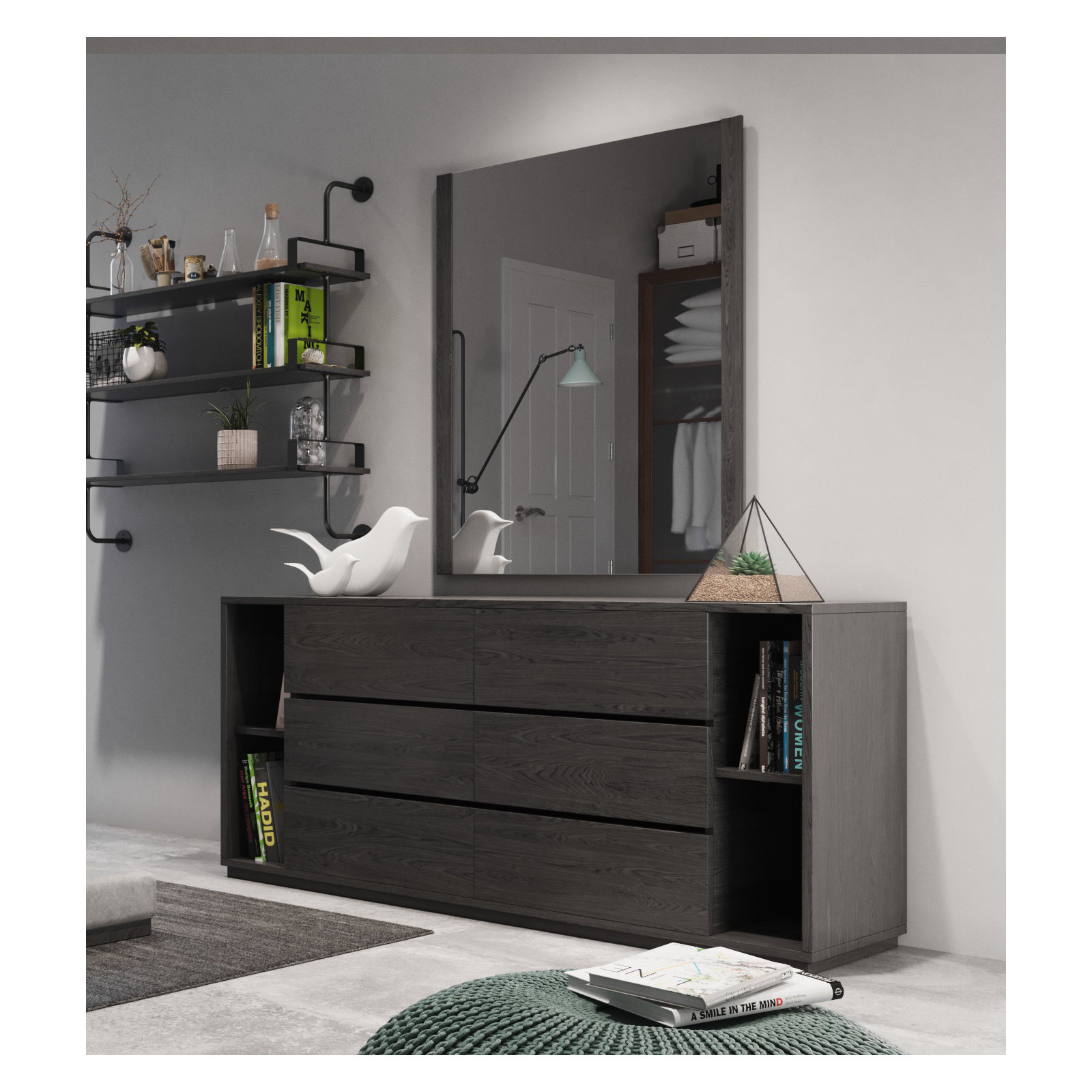 Amalie Rectangle Wall Mirror, Gray