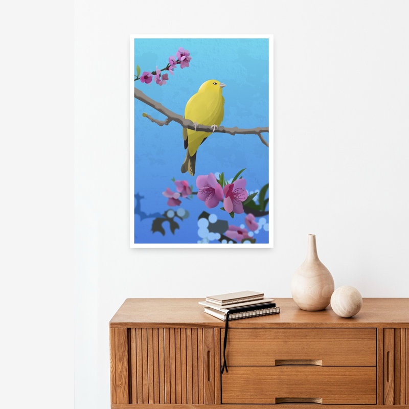 Art mural oiseau jaune et jaune, H 24 po x l 16 po