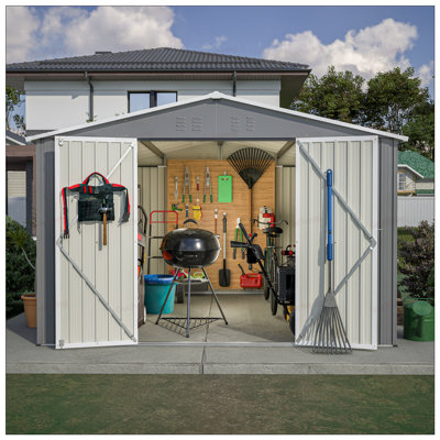 Gucheng Large Metal Outdoor Storage Shed With Lockable Doors And Advanced Frame, Perfect For Backyard And Pa In Gray