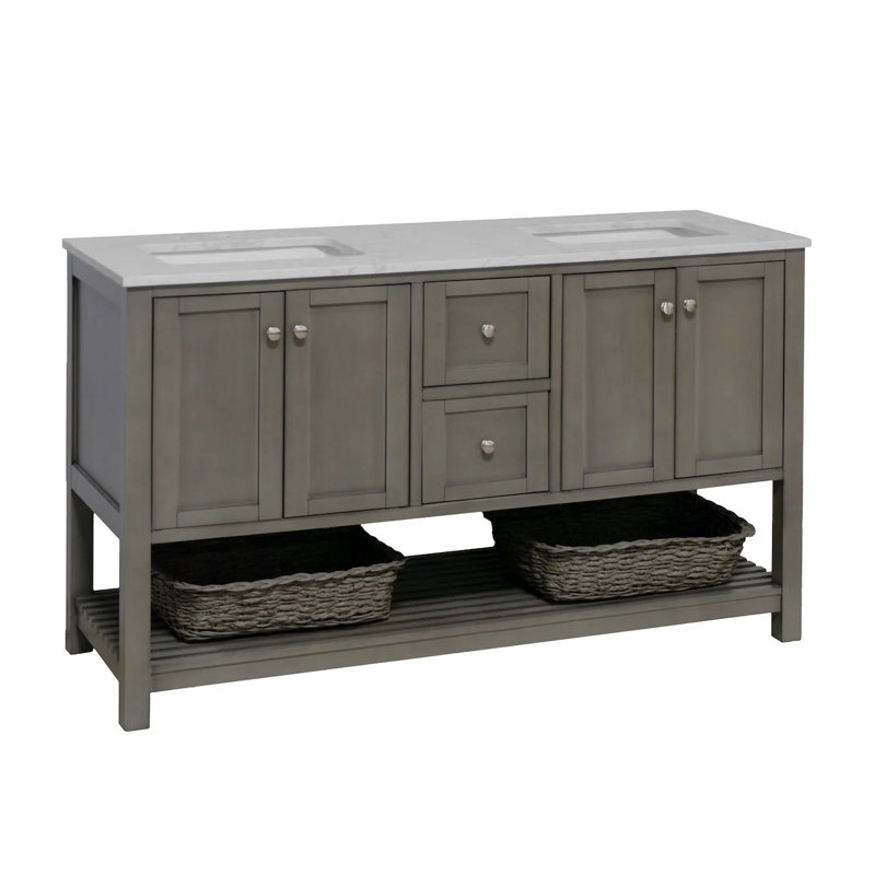 Ensemble de meuble-lavabo double 60 po Binne, Carrara d'ingénierie, Blanc