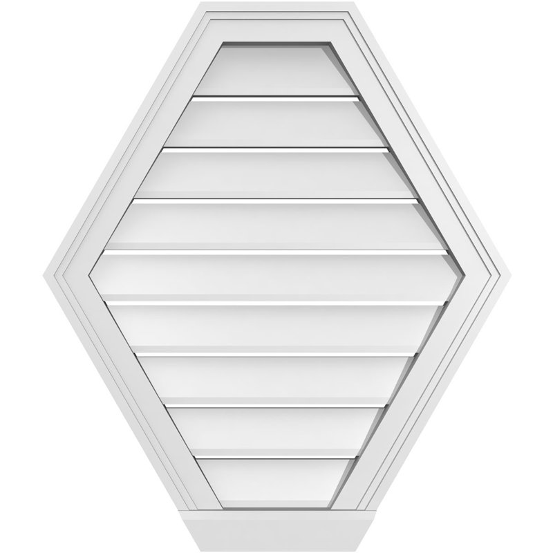 Horizontal Peaked Surface Mount Signature Urethane Functional Gable Vent, Primed Tan, 28" H x 24" W x 2" D