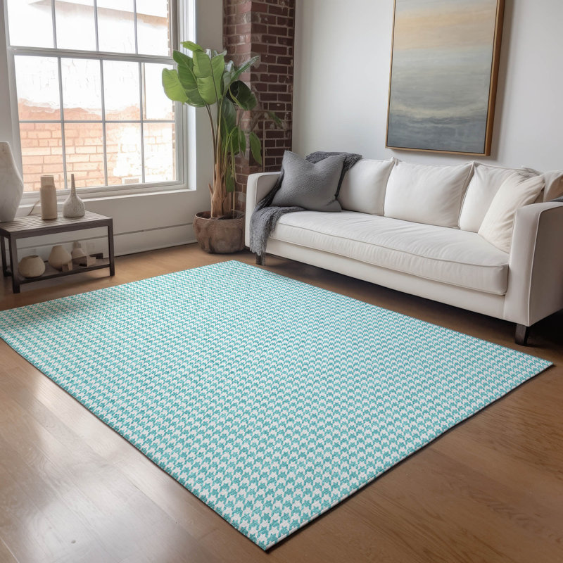 Premium Machine Washable Paullette AMF137 Aqua Rug, Rectangle 9' x 12'