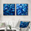 «Cobalt Leaves In Moon Light Collage I», art mural feuilles, art mural traditionnel sur toile 2 pièces