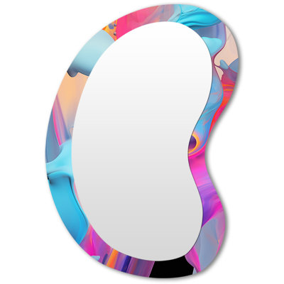 Grand miroir mural rose et bleu Fusion V - Peinture abstraite 3D