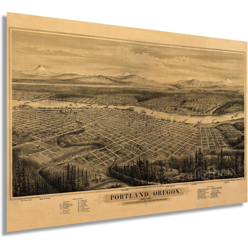 1879, Portland, Oregon, carte, affiche, art mural sur papier, H 16 po x l 24 po x P 0,1 po