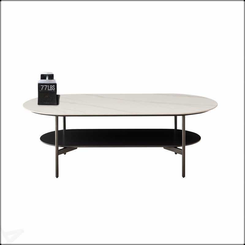 Table basse en MDF à double couche en céramique avec structure en acier, parfaite pour l'élégance et la fonctionnalité du salon moderne.