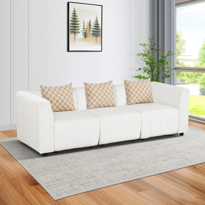 Ensemble de canapé de salon en microfibre blanc 3 pièces
