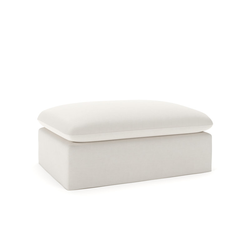 Luna Slipcovered Ottoman And A Half, Lena Off White Performance Linen Blend