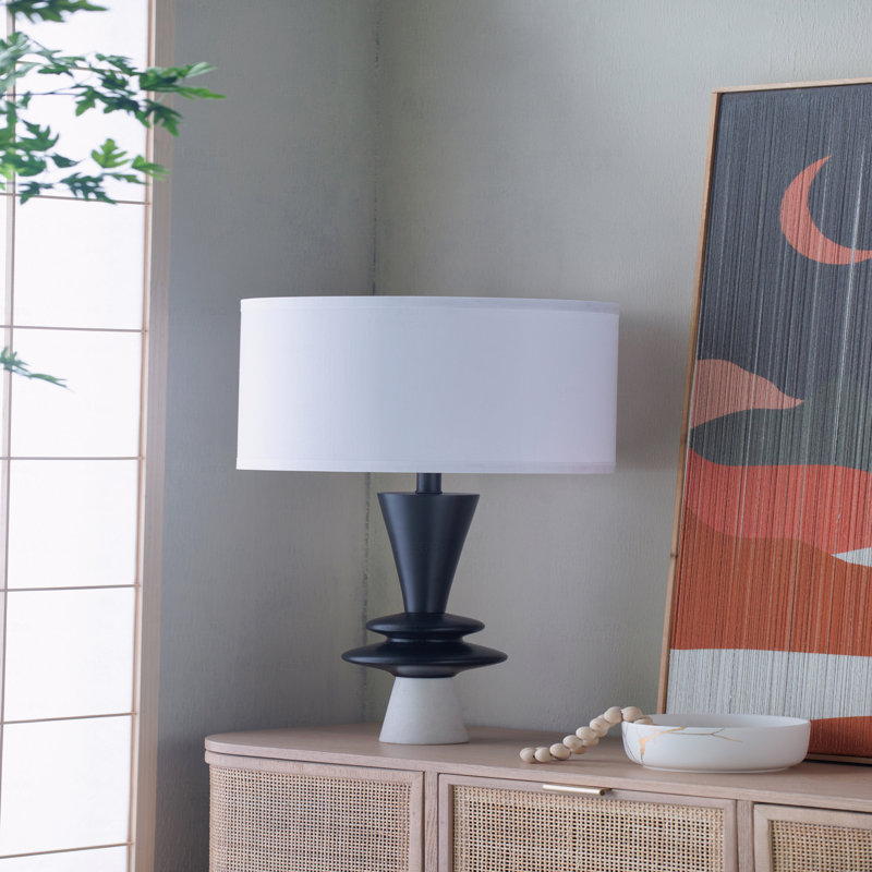Lampe de table, lampe de table en aluminium D15x26,7 "avec deux accents de disques variés et abat-jour blanc (assemblage de l'abat-jour requis), lampe de table
