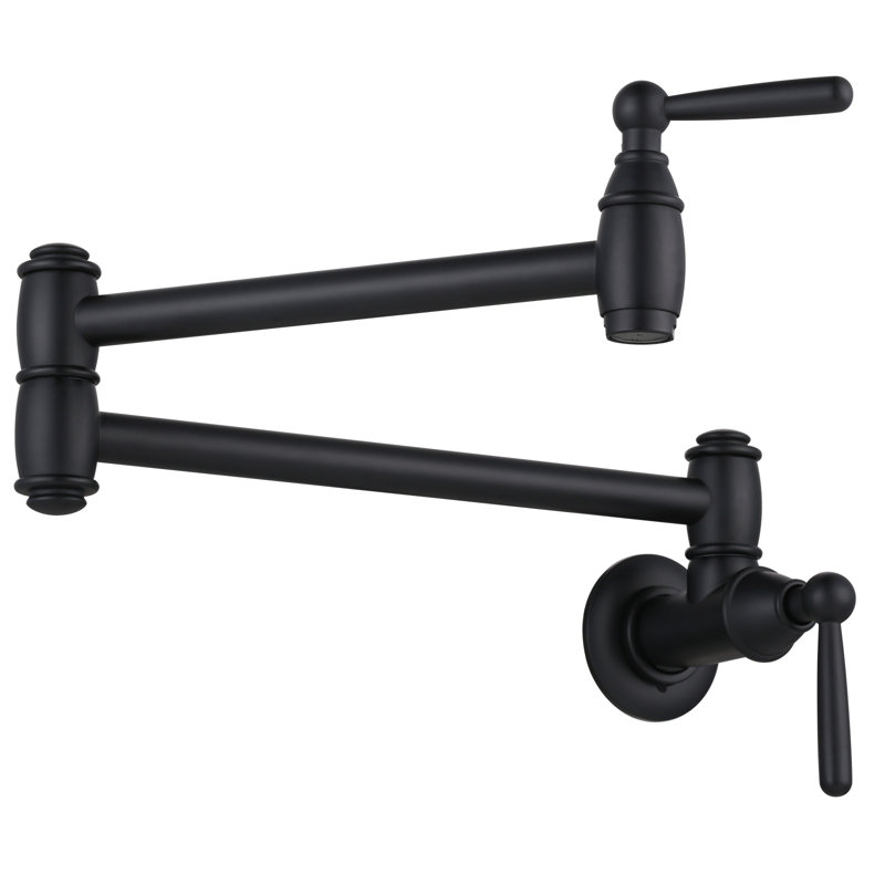 Wall Mounted Brass Pot Filler with 2 Handles, Matte Black