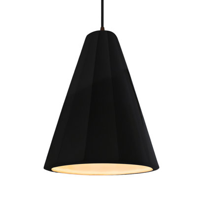 Radiance - Fluted 1-Light Pendant - Gloss Black - Dark Bronze - 9"W x 13"H - Replaceable Bulb - Black Cord