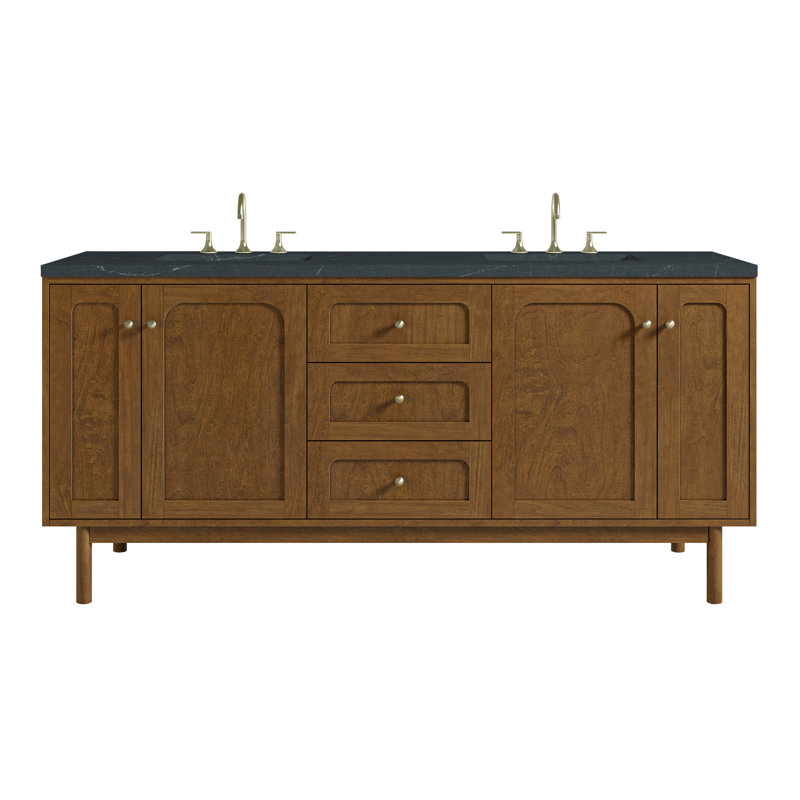 Laurent 72" Double Bathroom Vanity Set, Charcoal Soapstone, 8" Widespread, Honey Brown