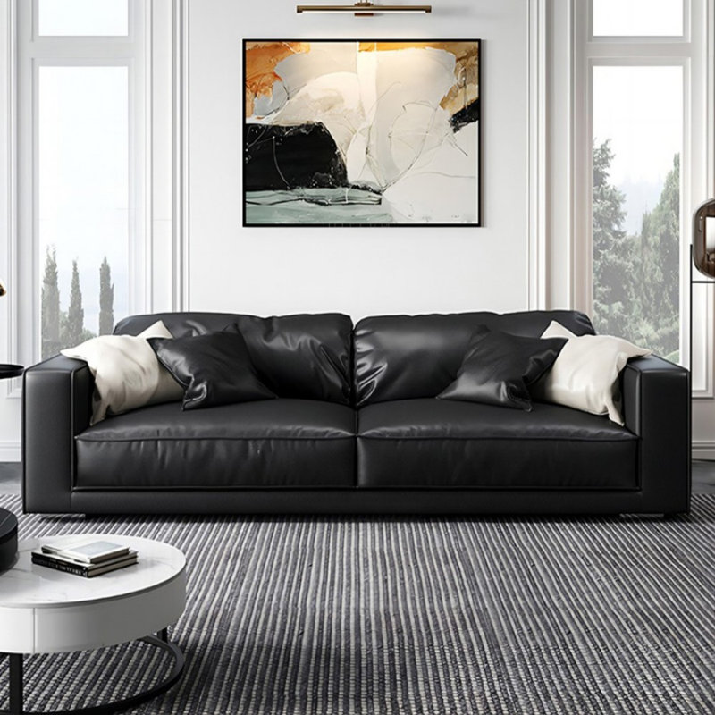 Causeuse-coussin standard en cuir véritable noir, 30.71" H x 85.83" W x 43.31" D, Noir
